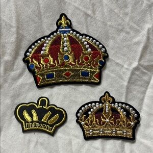 Crown Embroidered Patches Set - Red, Gold, Black
